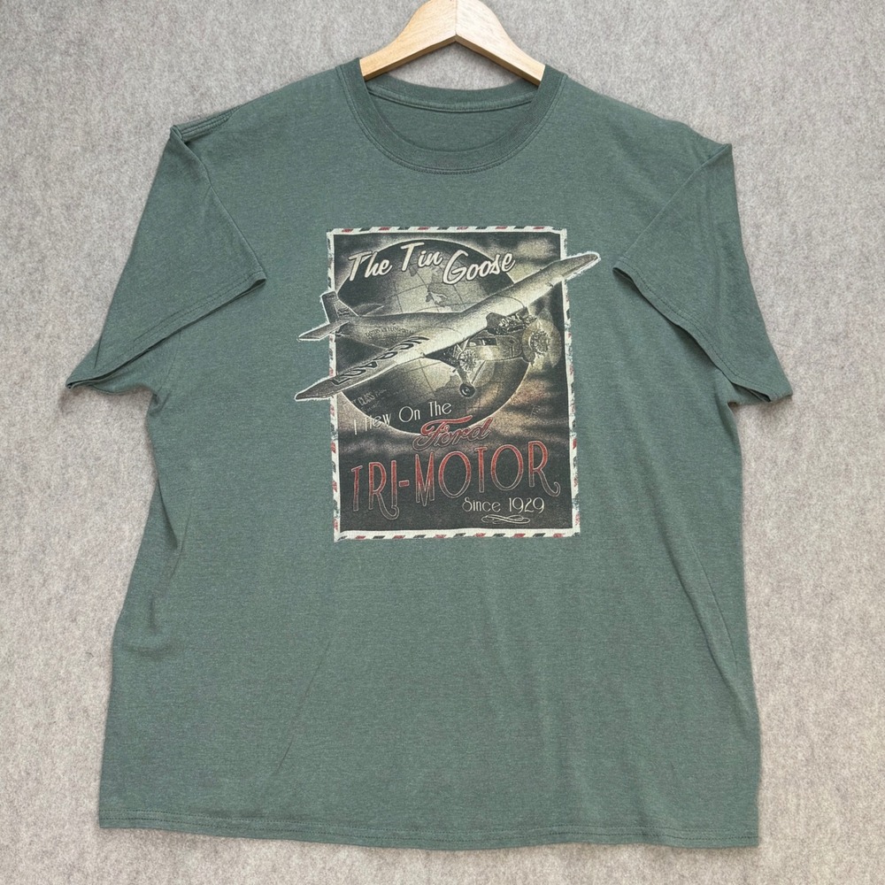 Ford Tri-Motor T-Shirt Mens XL The Tin Goose Graphic Green Aviation Americana